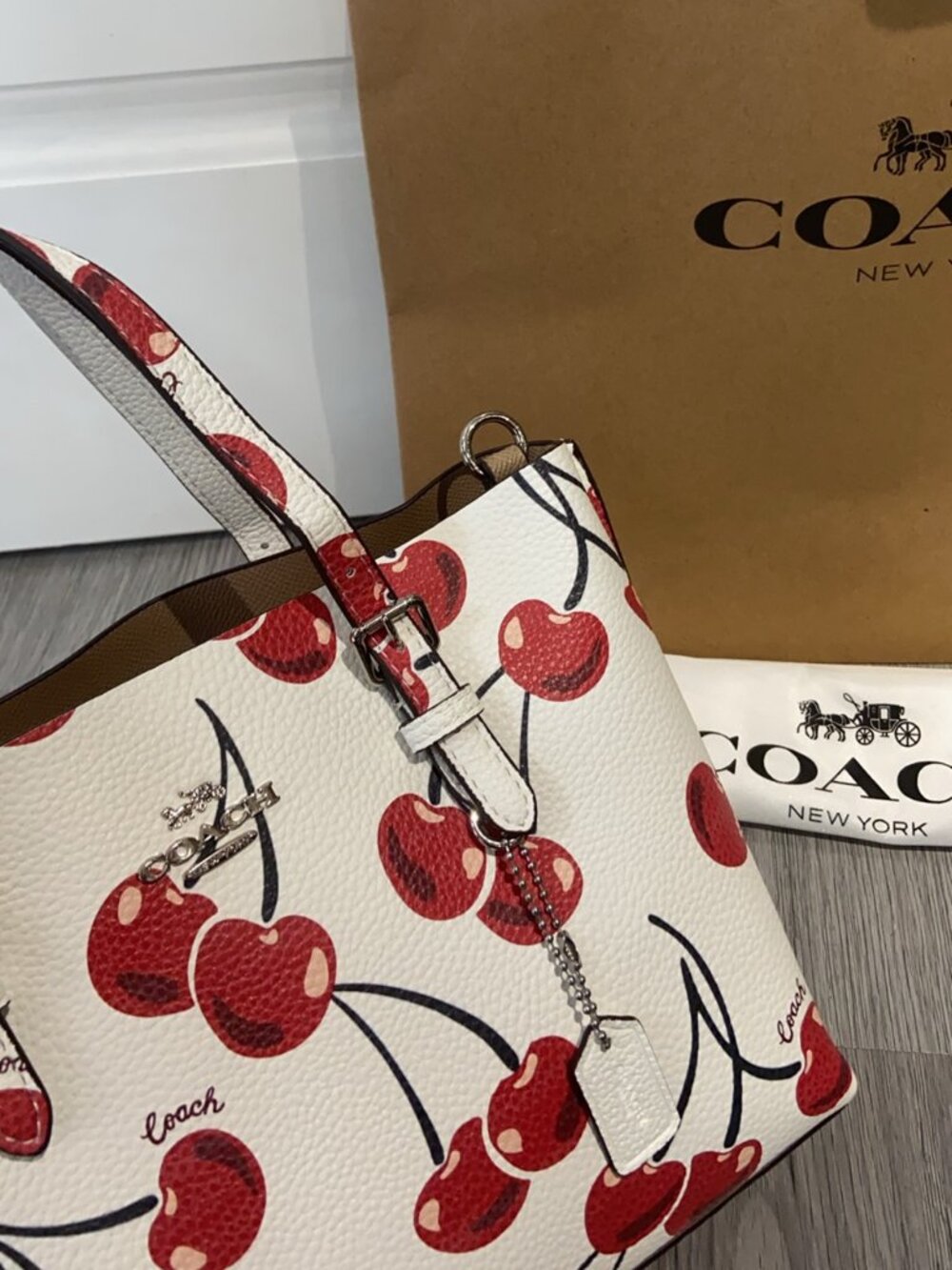 🔥🎁COACH Mollie Tote Bag 25 With Cherry Print（CY695） - Picture 5 of 8